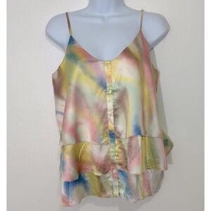 7 For All Mankind Ladies Large Silk Cami Tank Top Multi Color Layered